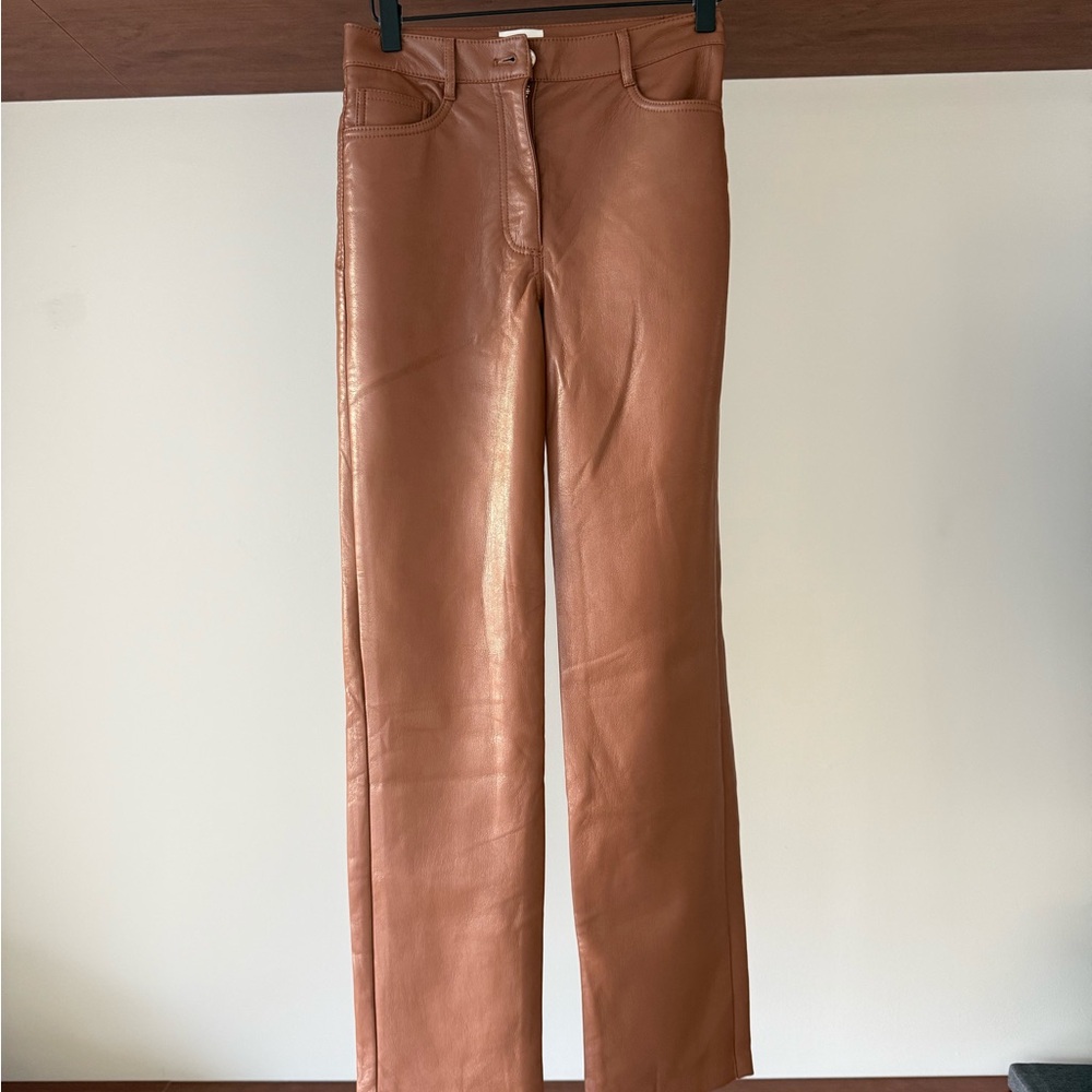 Women's Faux Leather Straight-Leg Jeans in Cognacup